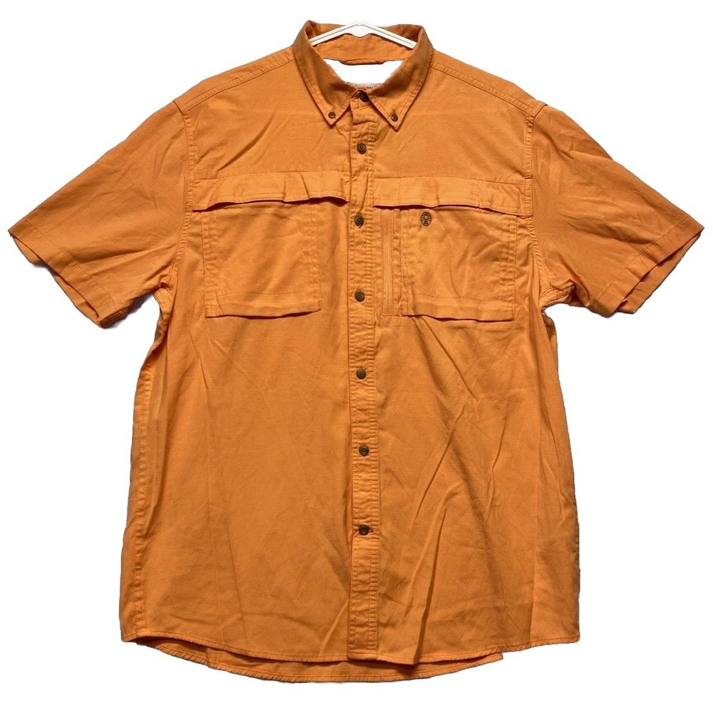 Coleman Fishing Shirt Mens L Orange Short Sleeve Vented Stretch Outdoor Hiking
